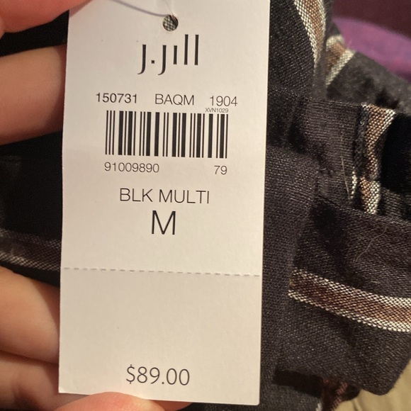 J.Jill Black with white/bronze stripes. Size M, linen stretch. NWT - Picture 3 of 3